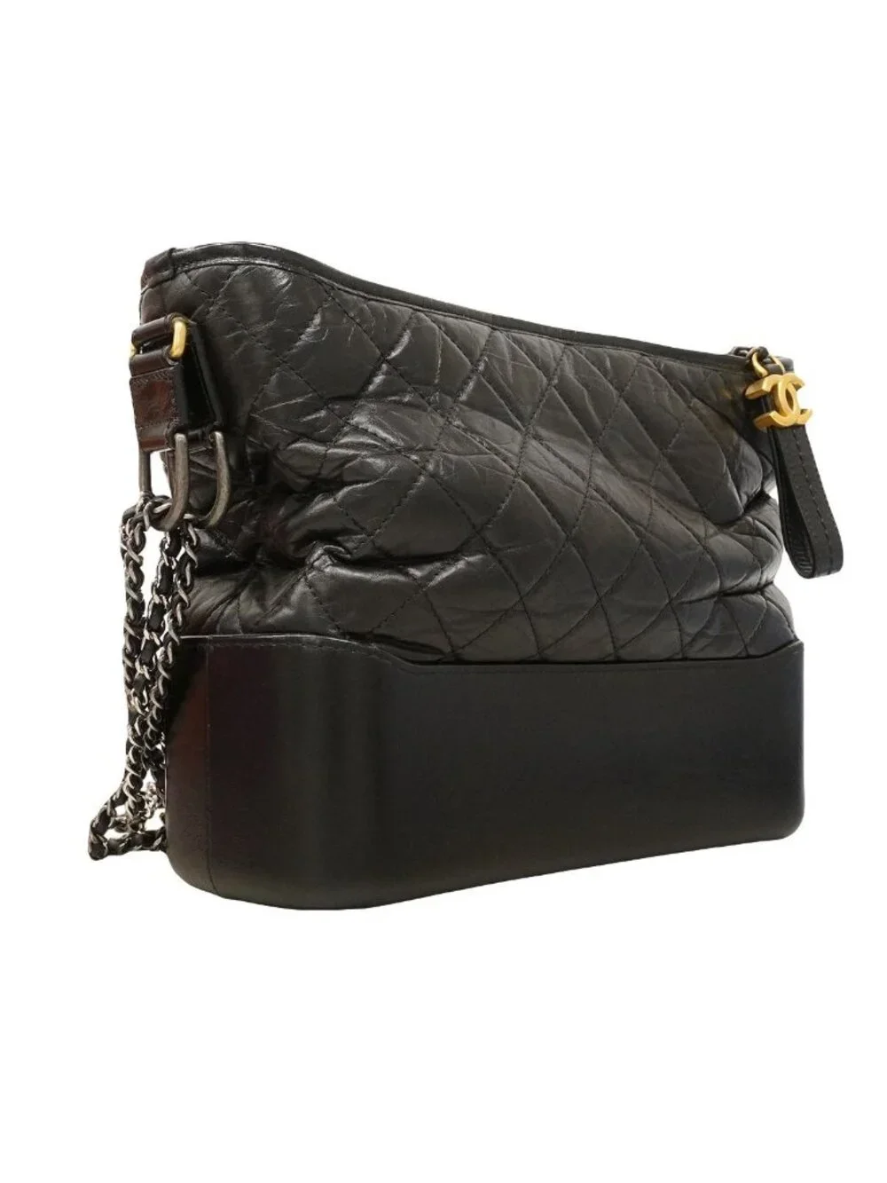 Chanel Shoulder Bag Gabrielle Leather Black Gold Silver